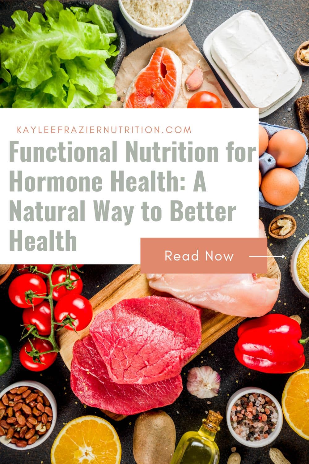 Colorful foods in the background with the name of the article overlaid: Functional nutrition for hormone health - A natural way to better health